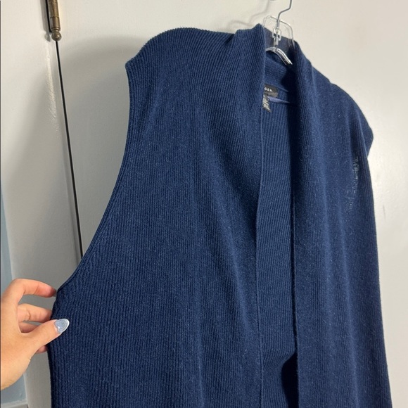 Halogen 100% Cashmere Open Front Short Sleeve Duster Cardigan Vest Navy Blue - Picture 3 of 4